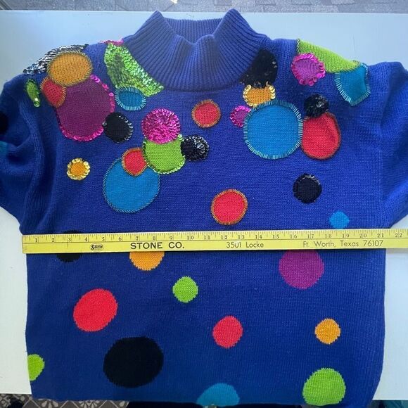 I. B. Diffusion Women's Vintage Rib Knit‎ Sequin Embellished Sweater Blue Medium - Picture 4 of 9